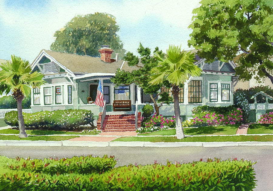 Portrait Painting - Coronado Craftsman House by Mary Helmreich