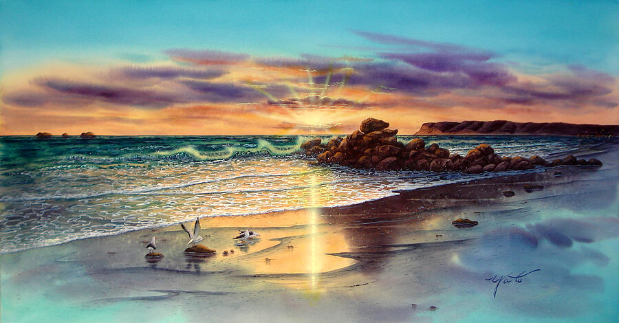Hotel Del Coronado Beach Sunset Painting by John YATO