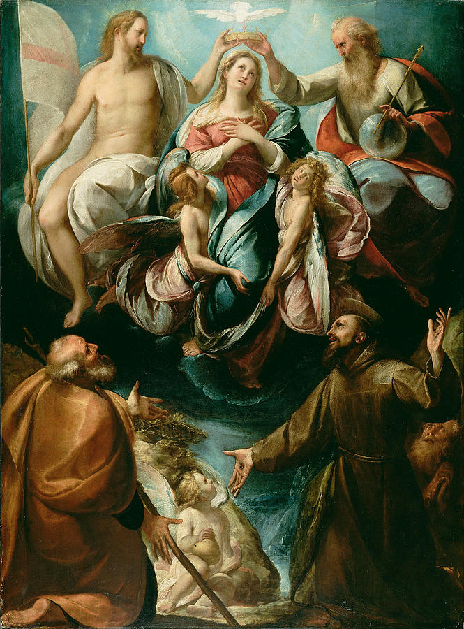 Coronation of the Virgin with Saints Joseph and Francis of Assisi Painting by Giulio Cesare Procaccini