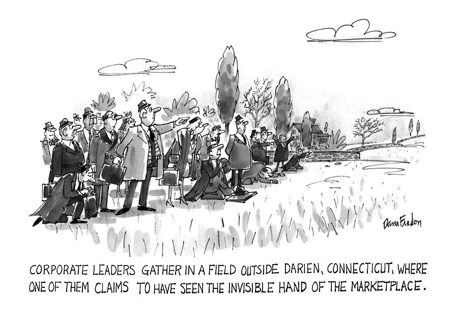 Corporate Leaders Gather In A Field Drawing by Dana Fradon