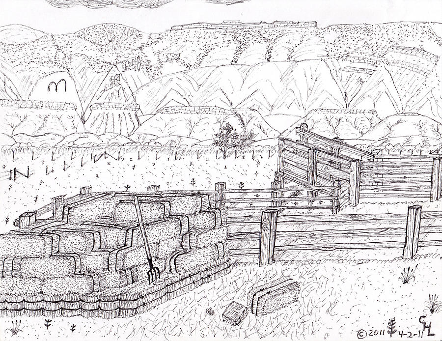 Landscape Drawing - Corral 2 by Clark Letellier