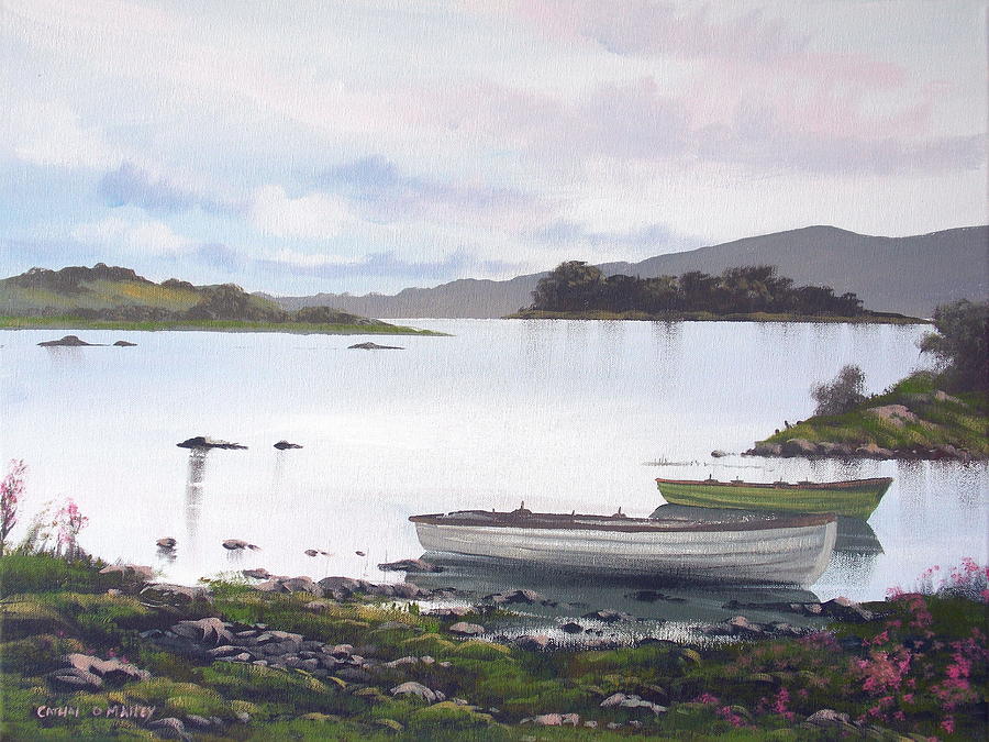 Corrib  Boats Painting by Cathal O malley