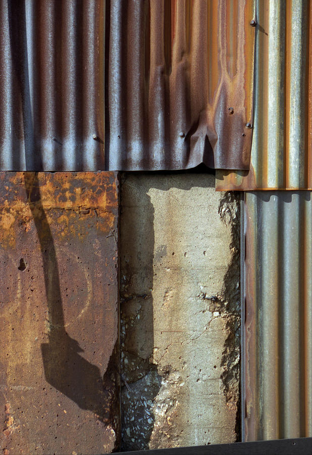 Corrugated Metal Wall with Shadow Photograph by Greg Kluempers