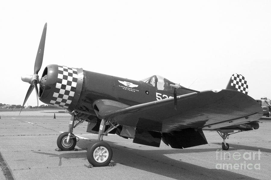 Transportation Photograph - Corsair Fighter In Black and White by M K Miller