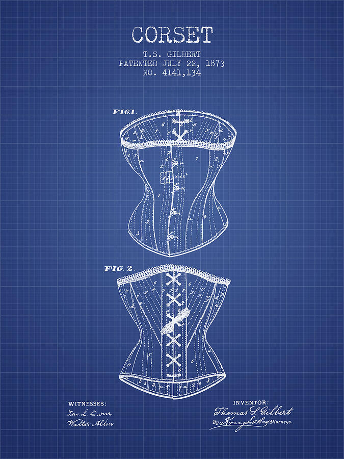 Corset patent from 1873 - Blueprint Digital Art by Aged Pixel - Pixels