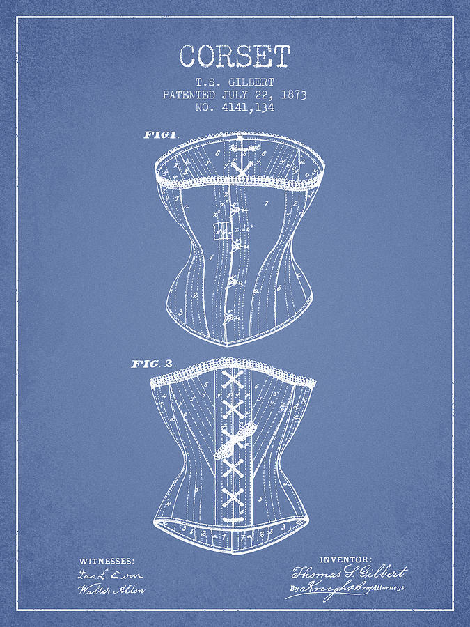 Corset Digital Art - Corset patent from 1873 - Light Blue by Aged Pixel