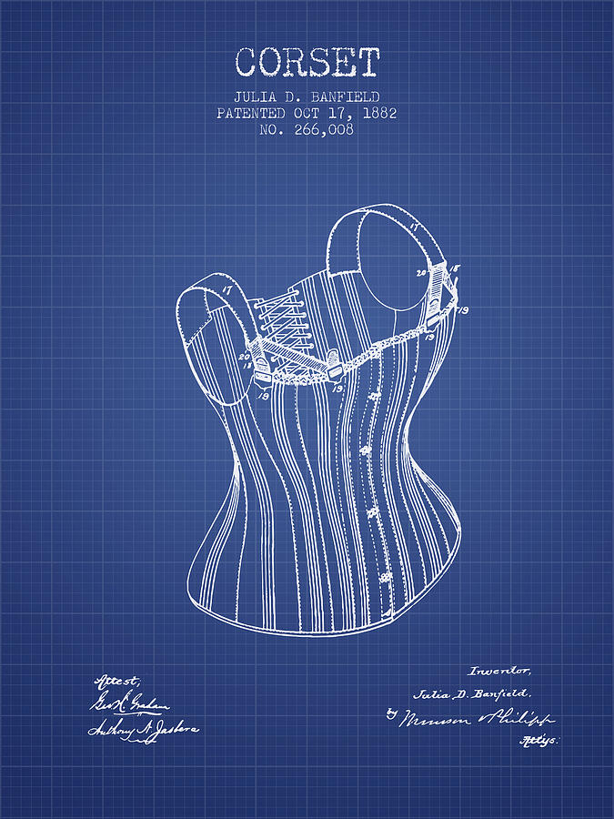 Corset Digital Art - Corset patent from 1882 - Blueprint by Aged Pixel