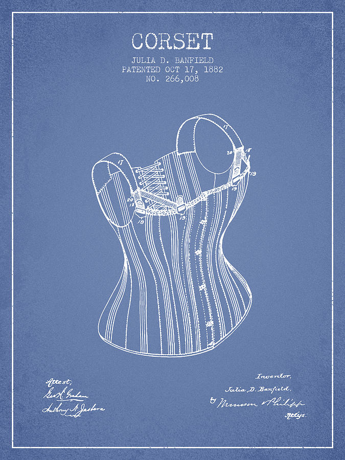 Corset Digital Art - Corset patent from 1882 - Light Blue by Aged Pixel