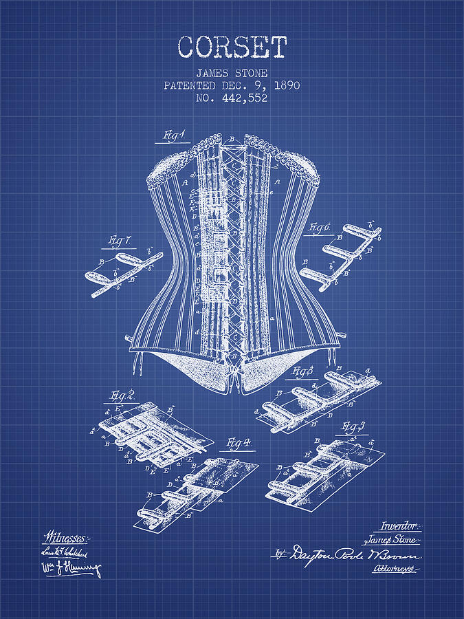 Corset Digital Art - Corset patent from 1890 - Blueprint by Aged Pixel