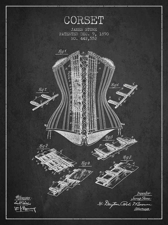 Corset Digital Art - Corset patent from 1890 - Dark by Aged Pixel