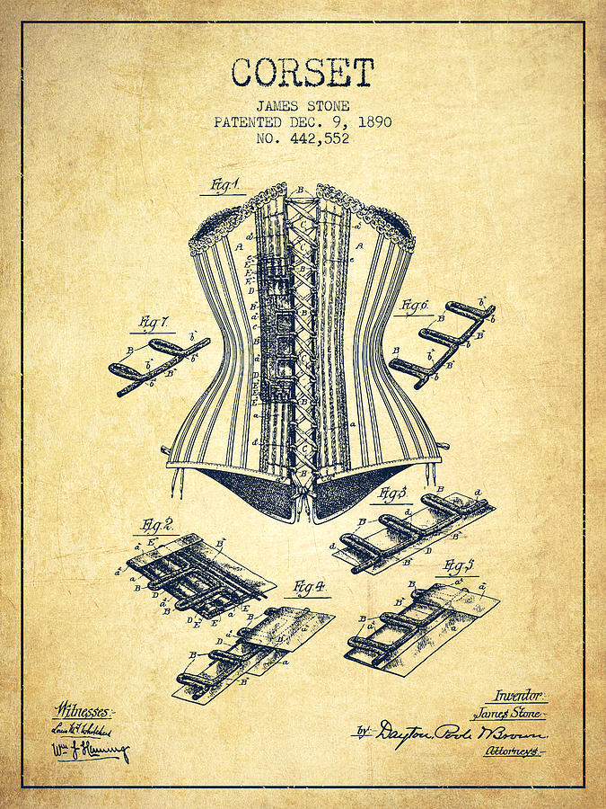 Corset Digital Art - Corset patent from 1890 - Vintage by Aged Pixel