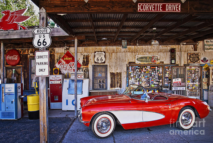 Vintage Photograph - Corvette Drive on Route 66 by Priscilla Burgers