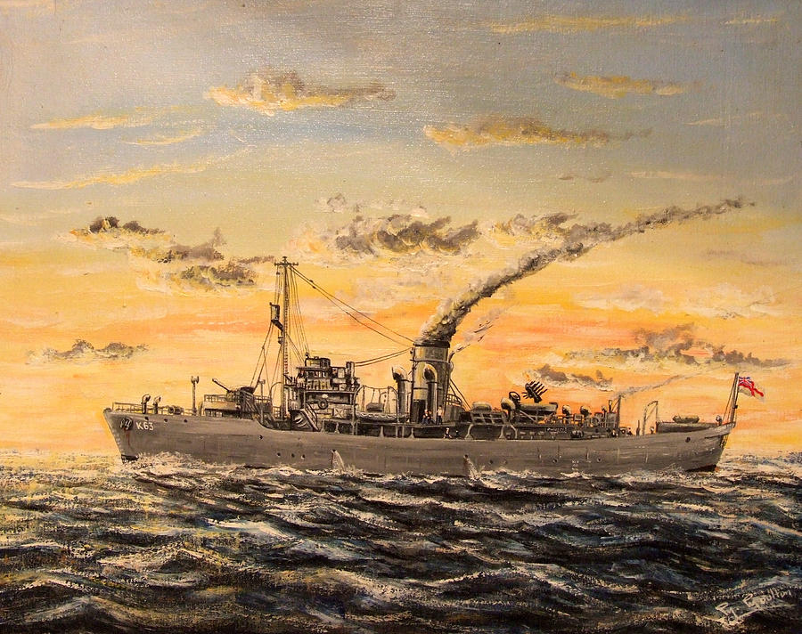 Corvette K63 Warship in the Arctic Sea Painting by Mackenzie Moulton