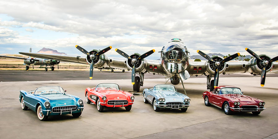 Corvettes and B17 Bomber -0027c23 Photograph by Jill Reger