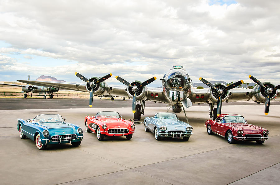 Corvettes and B17 Bomber Photograph by Jill Reger