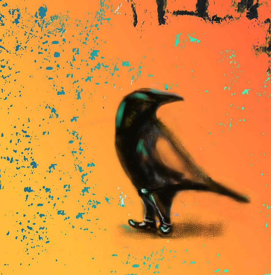 Raven Digital Art - Corvus Looking Back by Marcello Cicchini
