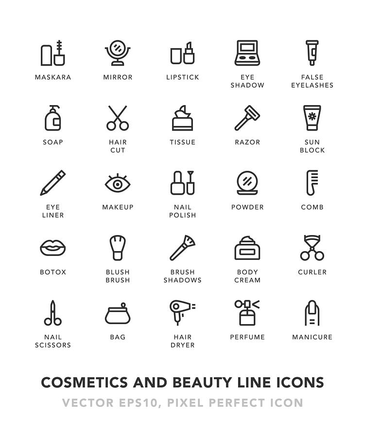 Cosmetics and Beauty Line Icons Drawing by TongSur
