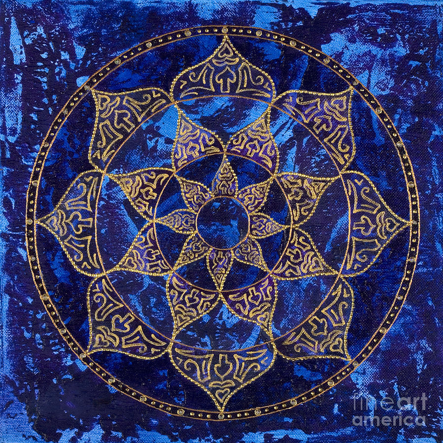 Mandala Painting - Cosmic Blue Lotus by Charlotte Backman