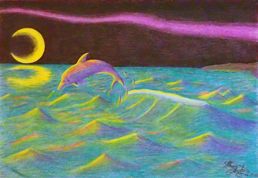 Cosmic Dolphin Painting by Nieve Andrea 