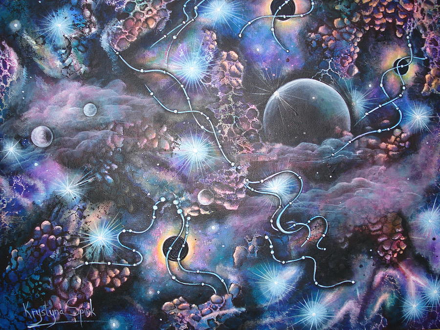 Outer Space Painting - Cosmic Landscape by Krystyna Spink