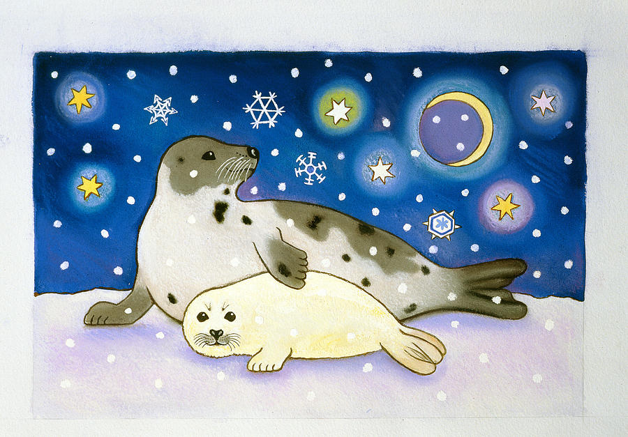 Christmas Painting - Cosmic Seals by Cathy Baxter