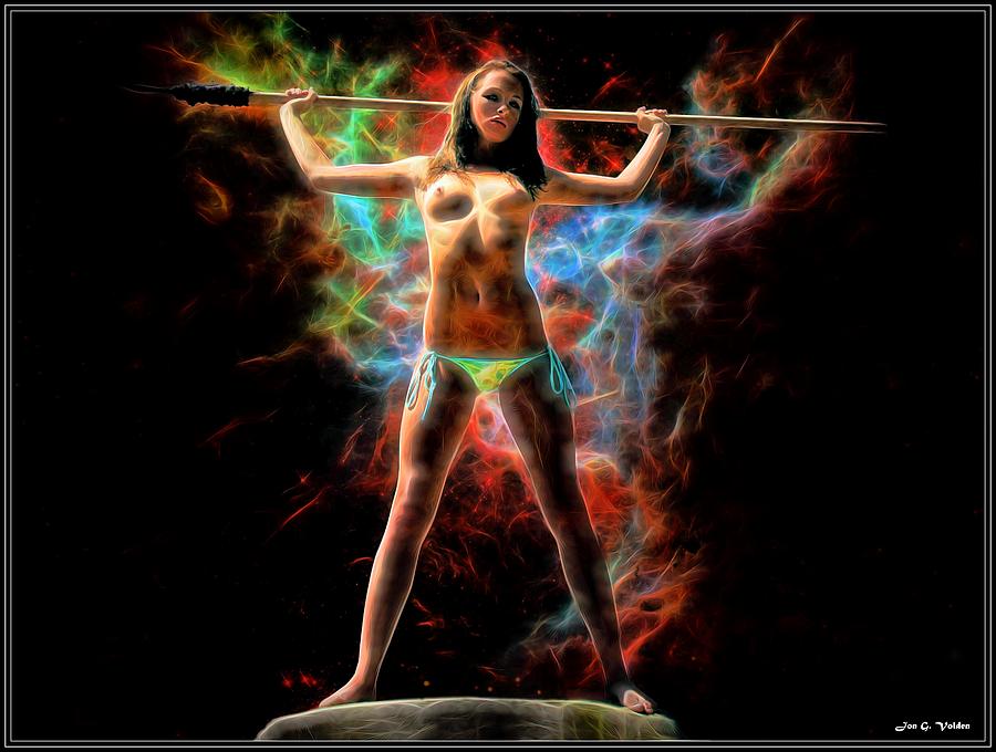 Cosmic Spear Woman Painting by Jon Volden