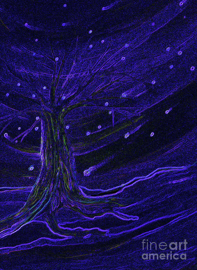 Space Painting - Cosmic Tree Blue by First Star Art