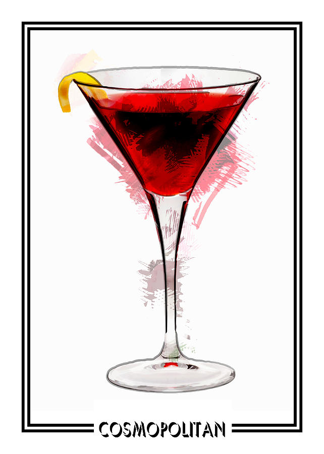 Cocktail Painting - Cosmopolitan Cocktail Marker Sketch by Elaine Plesser