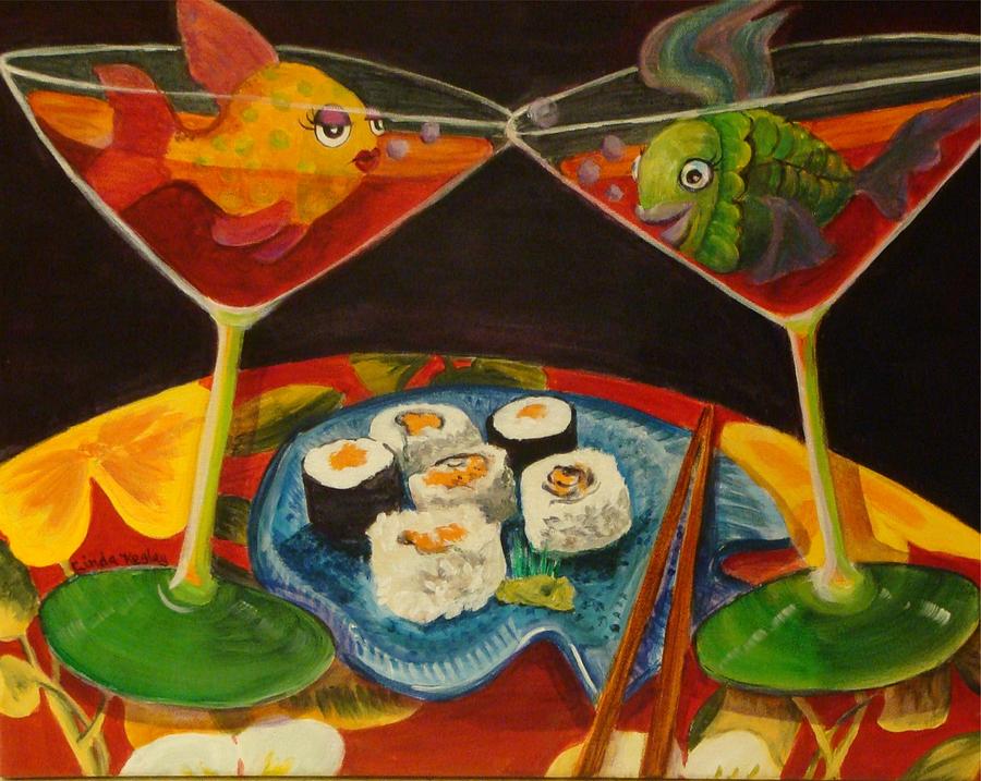 Cosmos and Sushi III Painting by Linda Kegley