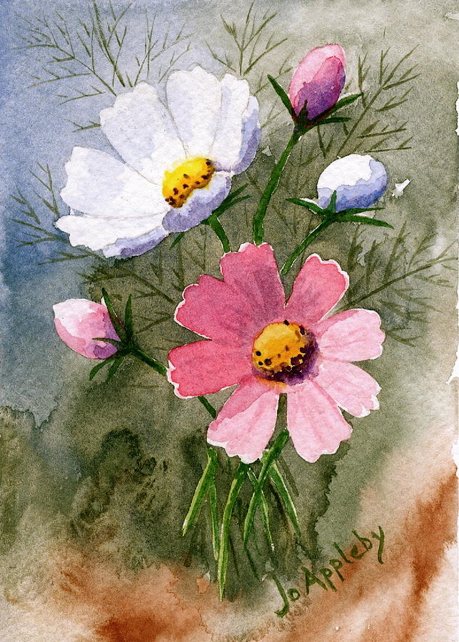 Cosmos Blooms Painting by Jo Appleby