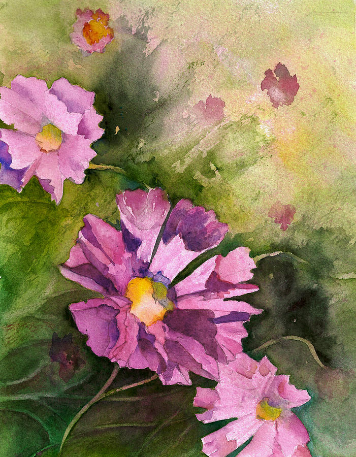 Cosmos Blooms Painting by Maureen Moore