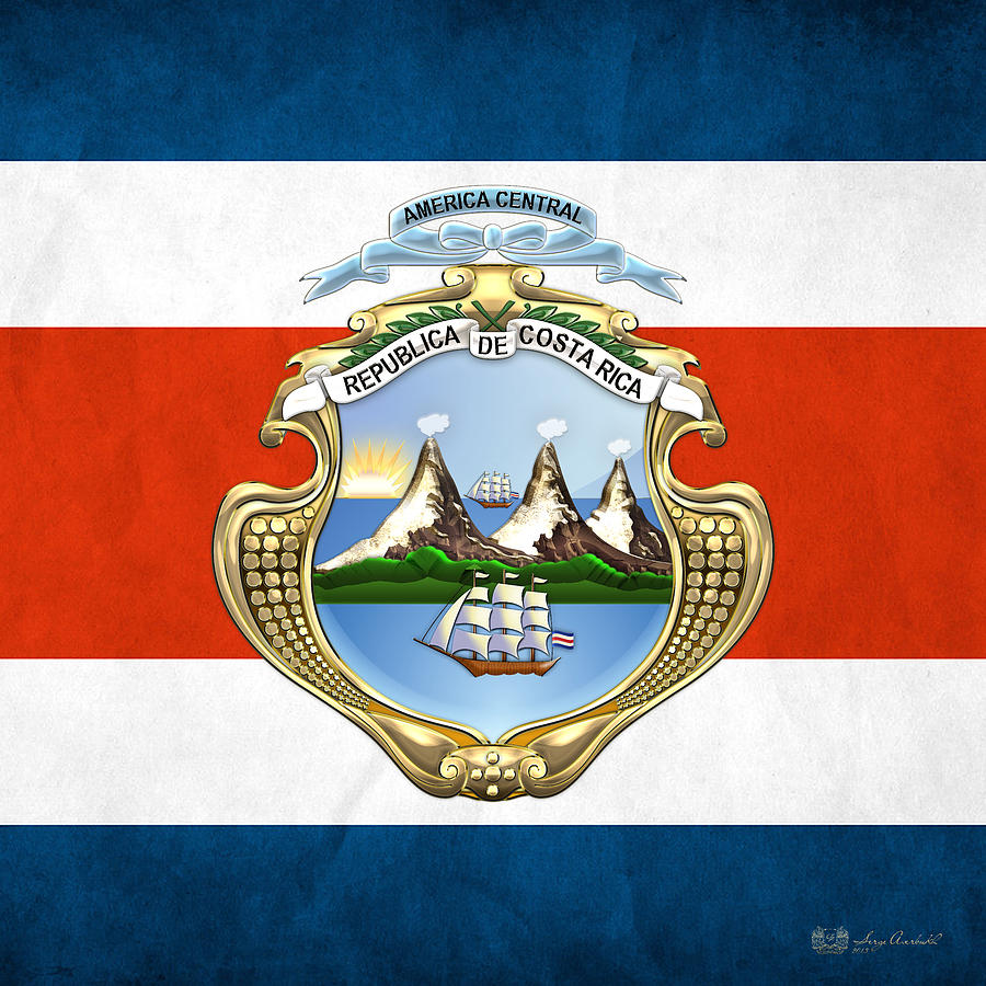 Costa Rica Coat of Arms and Flag  Digital Art by Serge Averbukh