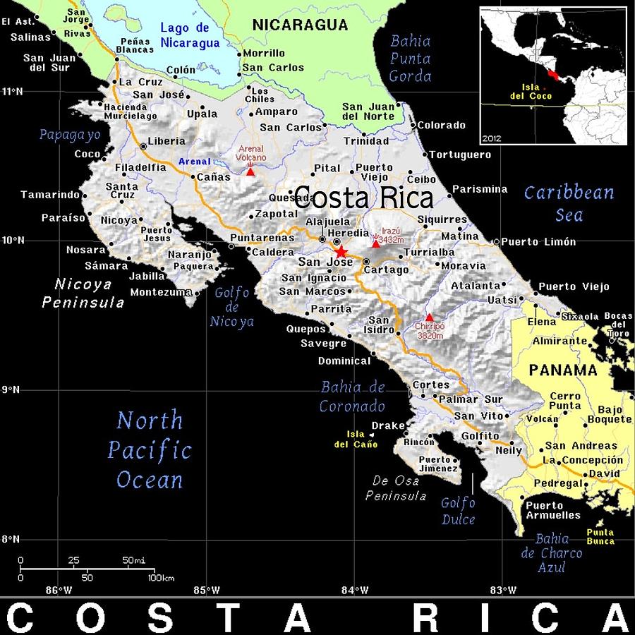 Costa Rica Exotic Map Mixed Media by Florene Welebny