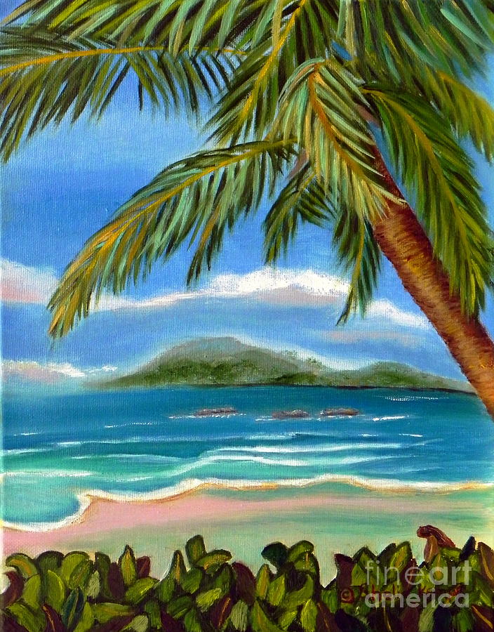 Costa Rica Highs   Costa Rica Seascape Mountains and Palm Trees Painting by Shelia Kempf