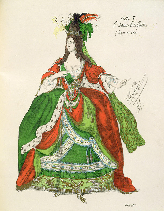 Costume For A Female Courtier Drawing by Leon Bakst