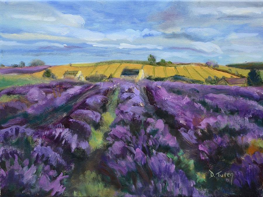 Cotswold Lavender Fields Painting by Donna Tuten