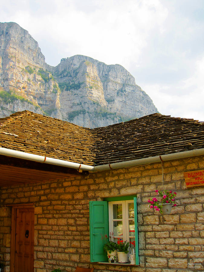 Cottage and Mountain Photograph by Alexandros Daskalakis