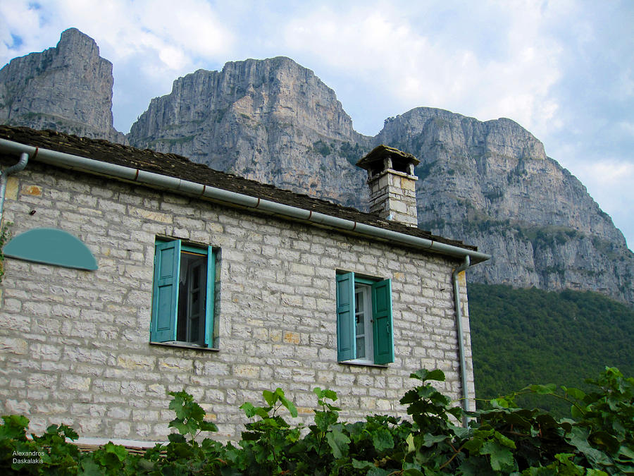 Cottage and Mountains Photograph by Alexandros Daskalakis