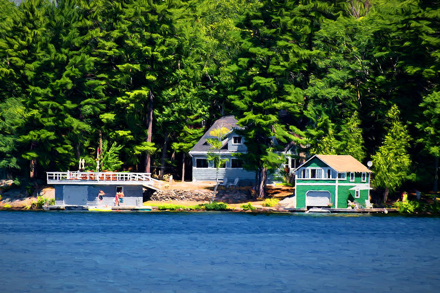 Cottage and two boathouses Photograph by Les Palenik