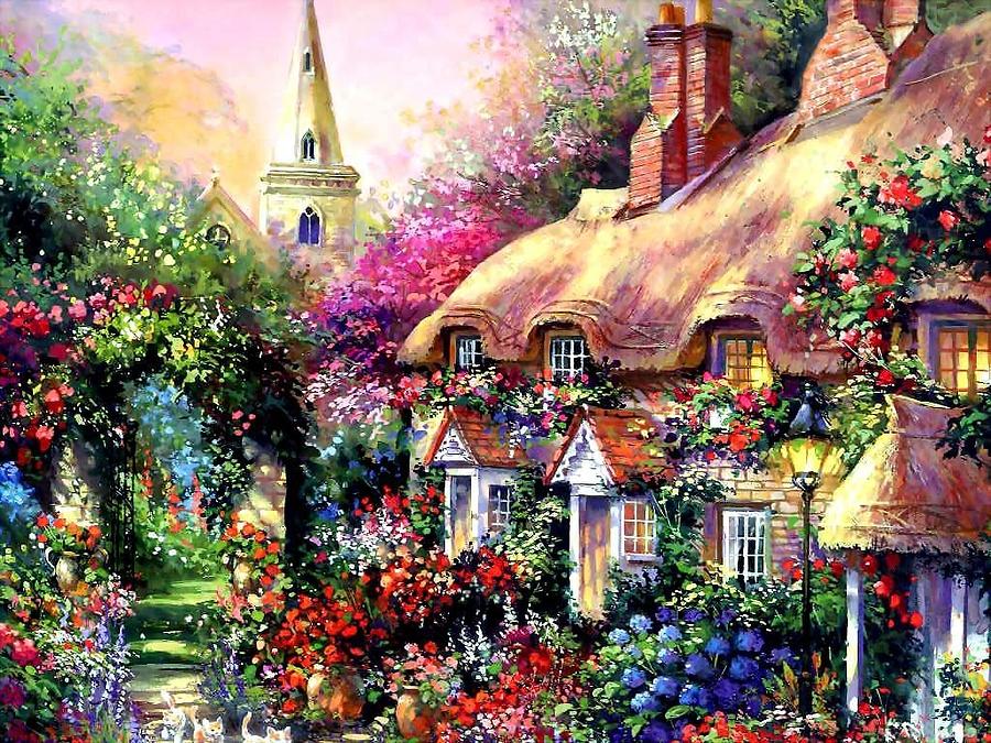 Flower Painting - Cottage Flowers  by Hao Chen