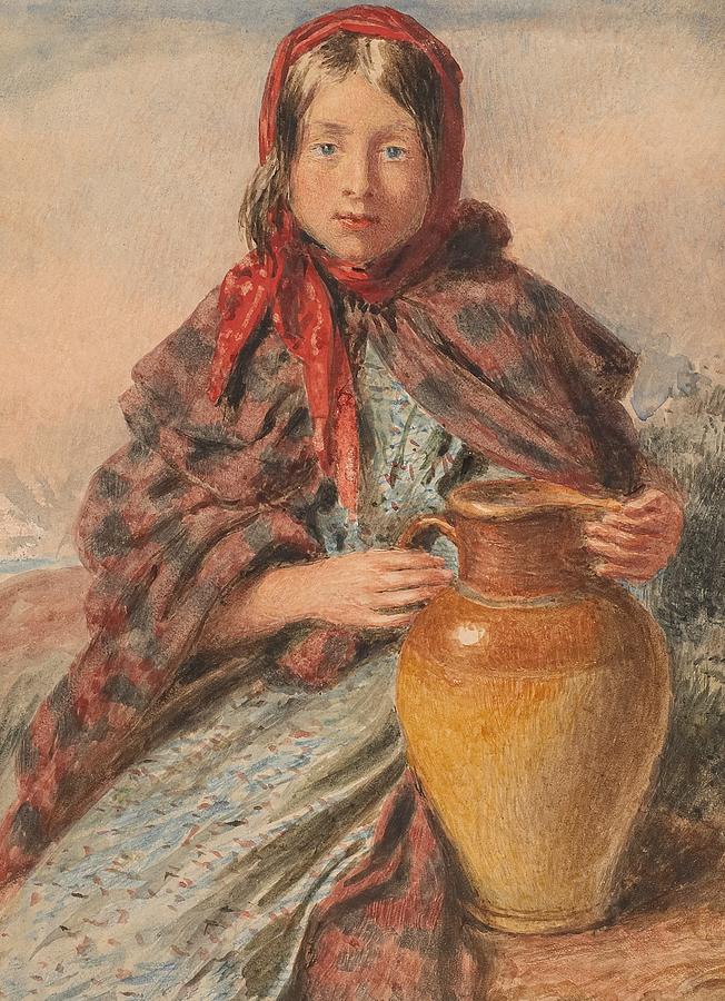William Henry Hunt Painting - Cottage girl seated with a pitcher by William Henry Hunt