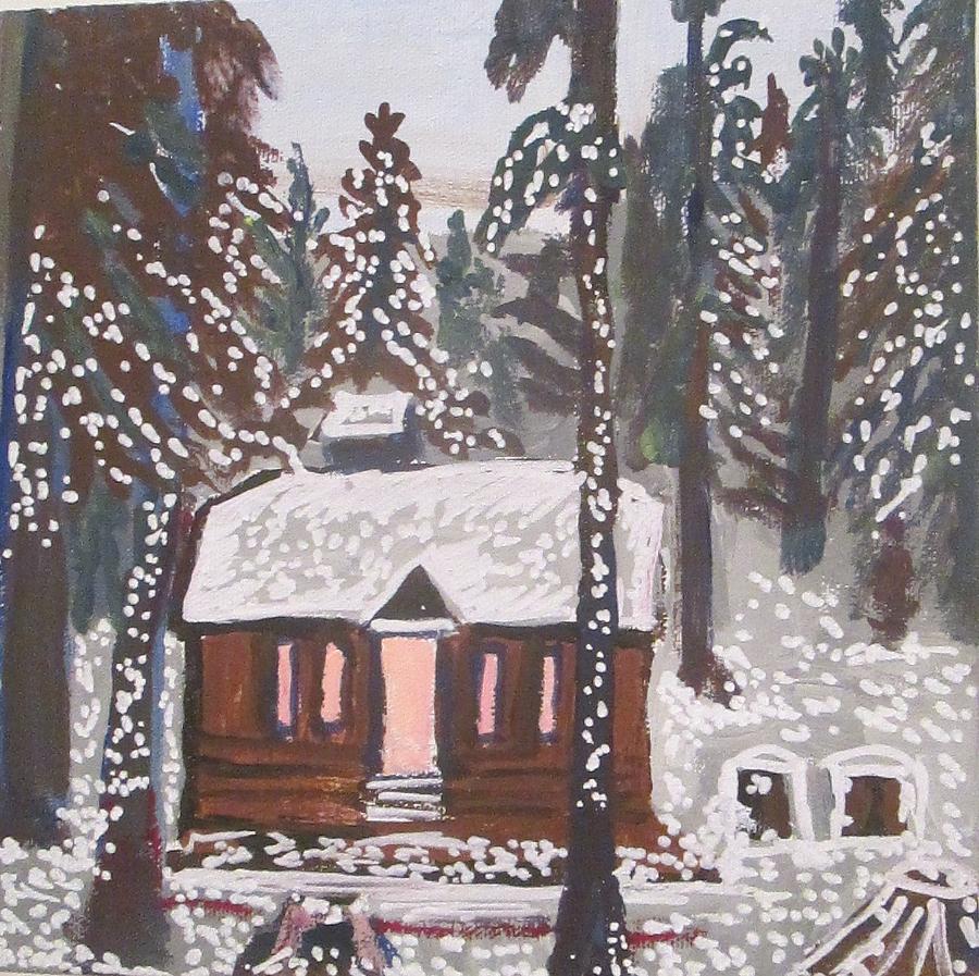 Cottage in the snow Painting by Jennylynd James