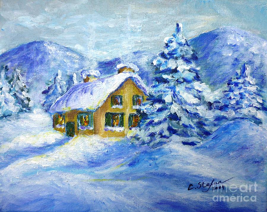 Cottage in the Winter Painting by Cristina Stefan