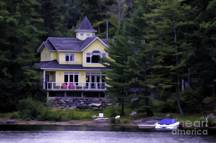 Cottage On A River - painterly Photograph by Les Palenik