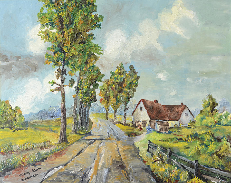 Poplar Painting - Cottage On Poplar Lane by Mary Ellen Anderson