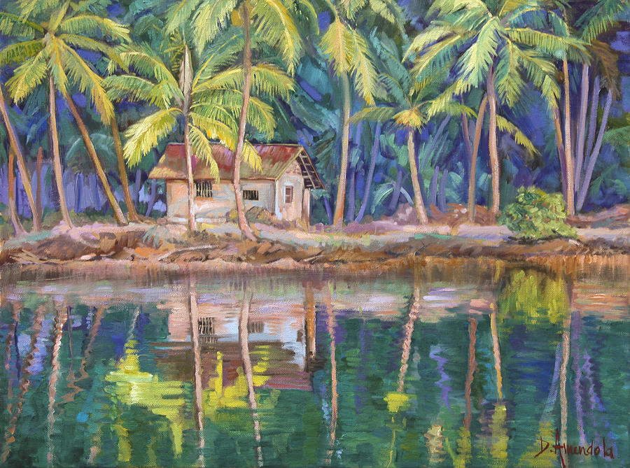 Cottage on the river Painting by Dominique Amendola