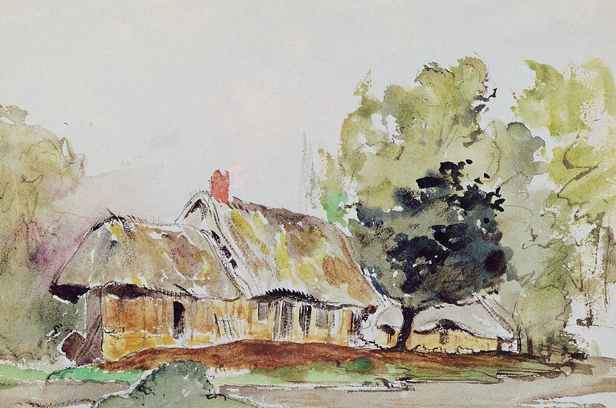 Cottage under Large Trees in Summer Painting by Eugene Delacroix
