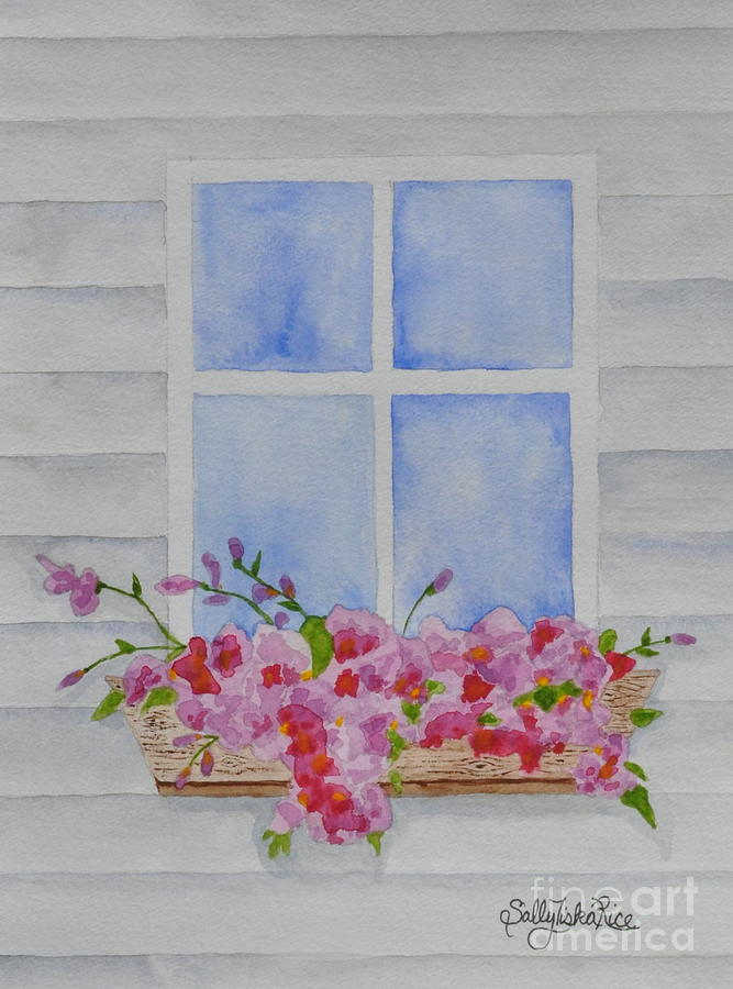 Cottage Window Painting by Sally Tiska Rice