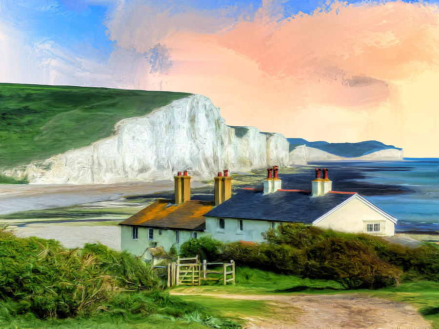 Cottages Near the Seven Sisters Painting by Dominic Piperata