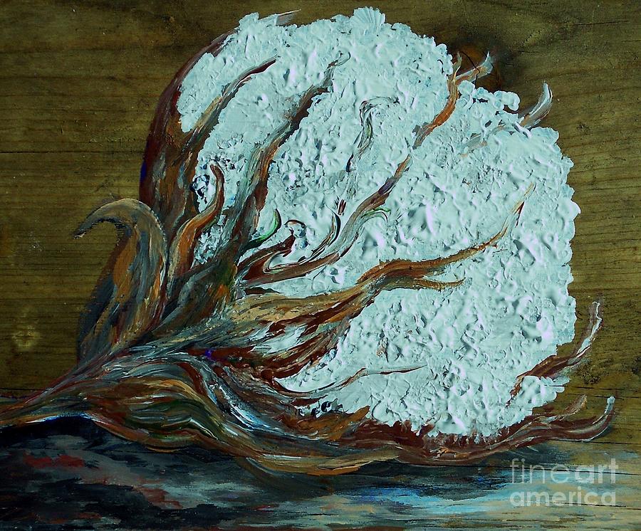 Cotton Boll On Wood Painting